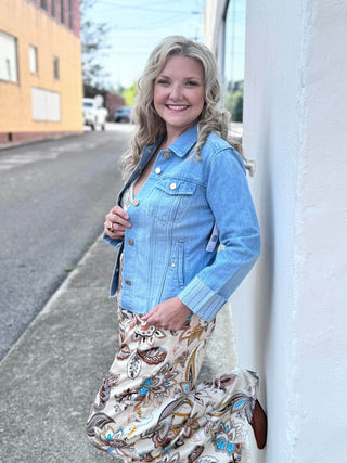 Denim Cuffed Jacket - Just Believe Boutique