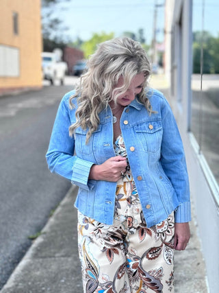 Denim Cuffed Jacket - Just Believe Boutique