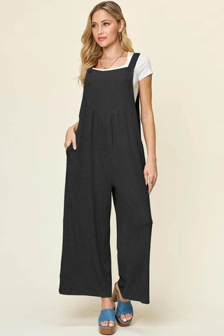 Double Take Full Size Texture Sleeveless Wide Leg Overall - Just Believe Boutique