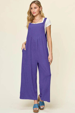 Double Take Full Size Texture Sleeveless Wide Leg Overall - Just Believe Boutique
