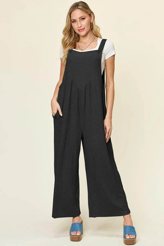 Double Take Full Size Texture Sleeveless Wide Leg Overall - Just Believe Boutique