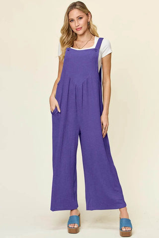 Double Take Full Size Texture Sleeveless Wide Leg Overall - Just Believe Boutique