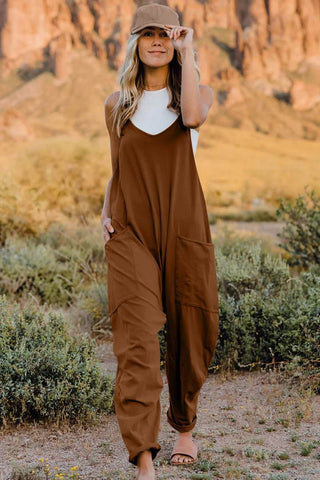 Double Take Full Size V-Neck Sleeveless Jumpsuit with Pockets - Just Believe Boutique