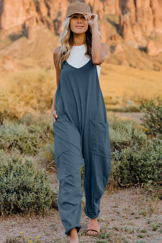 Double Take Full Size V-Neck Sleeveless Jumpsuit with Pockets - Just Believe Boutique
