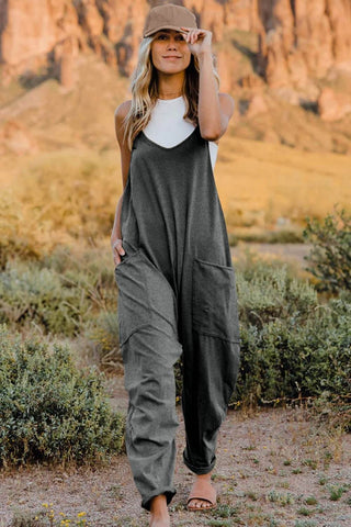 Double Take Full Size V-Neck Sleeveless Jumpsuit with Pockets - Just Believe Boutique