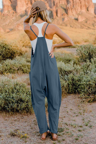 Double Take Full Size V-Neck Sleeveless Jumpsuit with Pockets - Just Believe Boutique