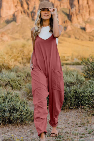 Double Take Full Size V-Neck Sleeveless Jumpsuit with Pockets - Just Believe Boutique