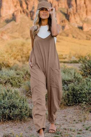 Double Take Full Size V-Neck Sleeveless Jumpsuit with Pockets - Just Believe Boutique