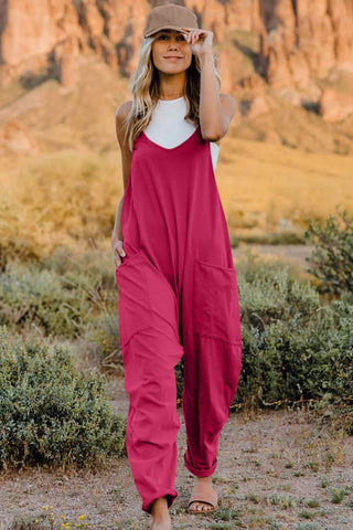 Double Take Full Size V-Neck Sleeveless Jumpsuit with Pockets - Just Believe Boutique