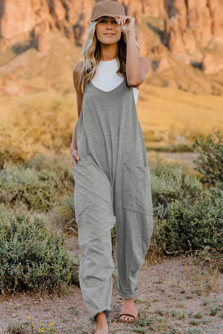 Double Take Full Size V-Neck Sleeveless Jumpsuit with Pockets - Just Believe Boutique