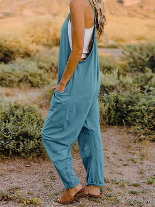 Double Take Full Size V-Neck Sleeveless Jumpsuit with Pockets - Just Believe Boutique