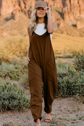 Double Take Full Size V-Neck Sleeveless Jumpsuit with Pockets - Just Believe Boutique