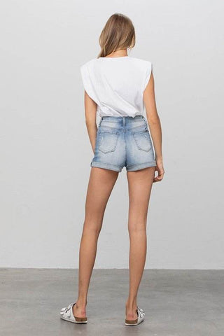 Double Waistband Denim Shorts - Just Believe Boutique
