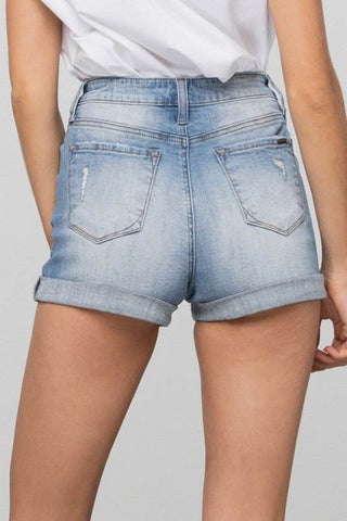 Double Waistband Denim Shorts - Just Believe Boutique