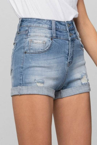 Double Waistband Denim Shorts - Just Believe Boutique