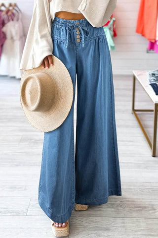 Drawstring Elastic Waist Wide Leg Jeans - Just Believe Boutique