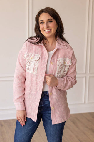 Dreamy Pink Tweed Shacket - Just Believe Boutique