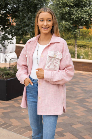 Dreamy Pink Tweed Shacket - Just Believe Boutique