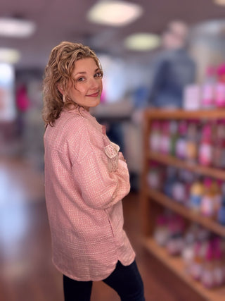 Dreamy Pink Tweed Shacket - Just Believe Boutique