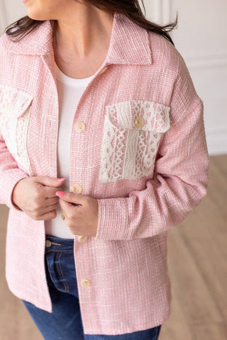Dreamy Pink Tweed Shacket - Just Believe Boutique
