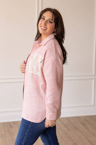 Dreamy Pink Tweed Shacket - Just Believe Boutique