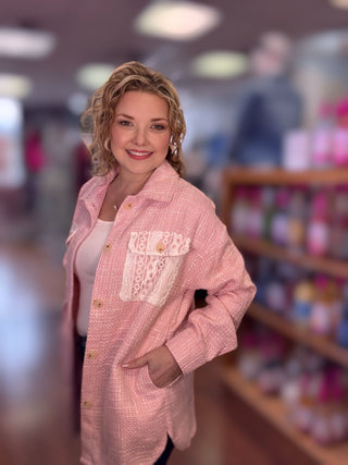 Dreamy Pink Tweed Shacket - Just Believe Boutique