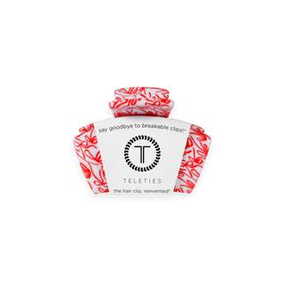 Petite hair clip on backing card, red-and-white pattern bow ties, TELETIES.