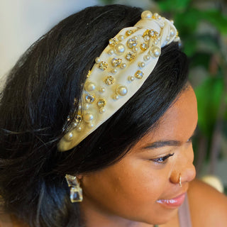 My Winslet Jeweled Satin Headband: Minty Grey