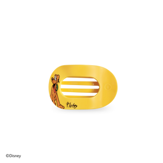 Yellow Pluto character flat round hair clip with silver bar.