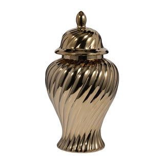 Sagebrook Home - Decorative Jar - Gold Ceramic Swirl Tall Lidded, 20 in.