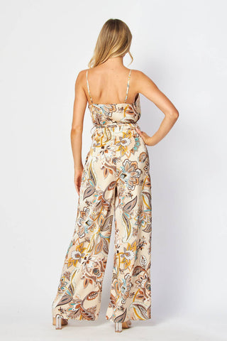 Tan Floral Print Jumpsuit