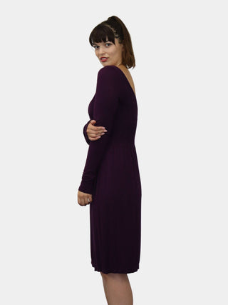 Knee Length Long Sleeve Dress: Burgundy