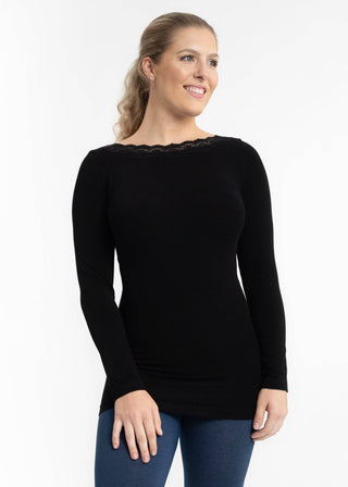 Lace Trim Long Sleeve: Black