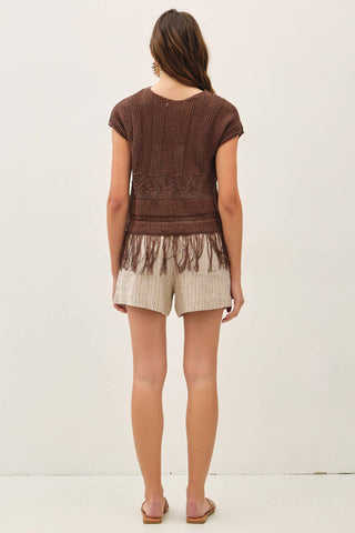 FRINGED CROCHET SWEATER TOP