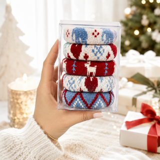 Winter Fair Isle Elastic Hair Tie, 5-Piece Set