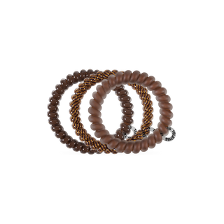 Teleties small spiral hair ties in Morning Brew coffee brown, shown with other colors