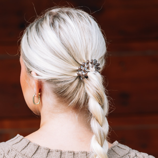 Teleties large spiral hair ties in Morning Brew coffee brown, shown in hair