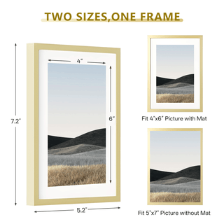 La Vie Photo - 5x7" Brushed Aluminum Photo Frame with 4x6" Mat – Gold