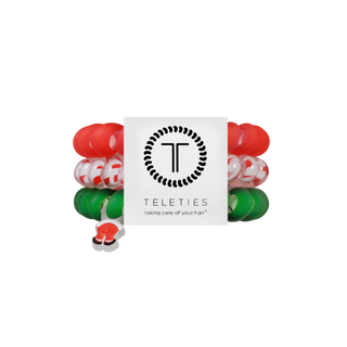 Teleties spiral hair coil hair ties set in red, white, and green