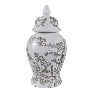 Sagebrook Home - Decorative Jar - White/Brown Ceramic Cherry Blossom, 15 in.