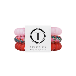 TELETIES large hair ties set with pink and red tartan bead-style knots