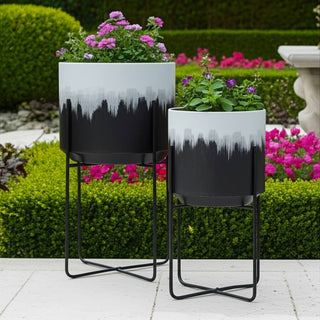 Sagebrook Home - Plant Pot Set of 2 - White Metal Ombre on Stands, 11/15 in.
