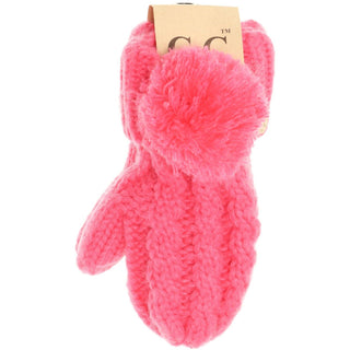 Kids CC Solid Pom Fuzzy Lined Mittens