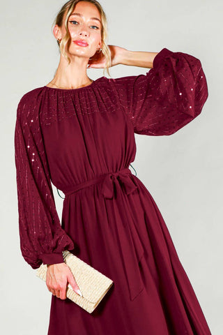 Sequin Embroidered Wine Dress