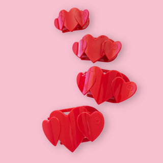 TELETIES Medium Flat Hair Clip - Red Heart to Heart