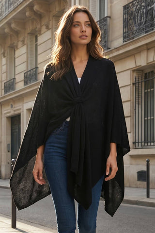 Dear Scarlett cozy sweater knit poncho shown in black