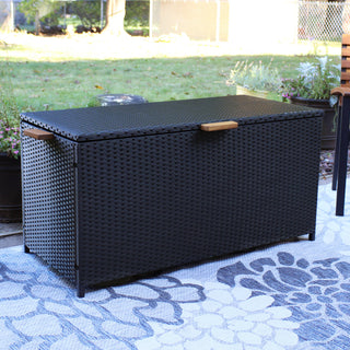 Sunnydaze Decor - Resin Wicker Storage Deck Box with Handles - Black