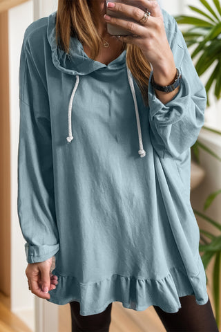 Drawstring Ruffled Long Sleeve Hoodie