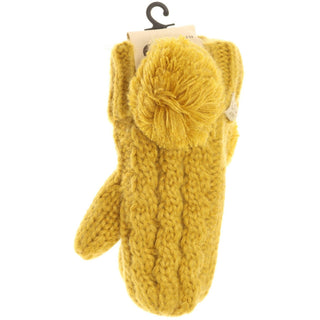 Kids CC Solid Pom Fuzzy Lined Mittens