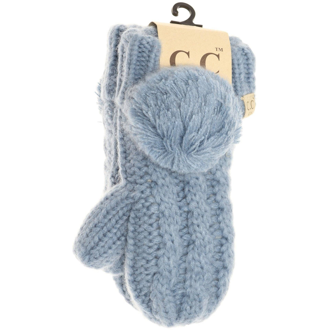 Kids CC Solid Pom Fuzzy Lined Mittens